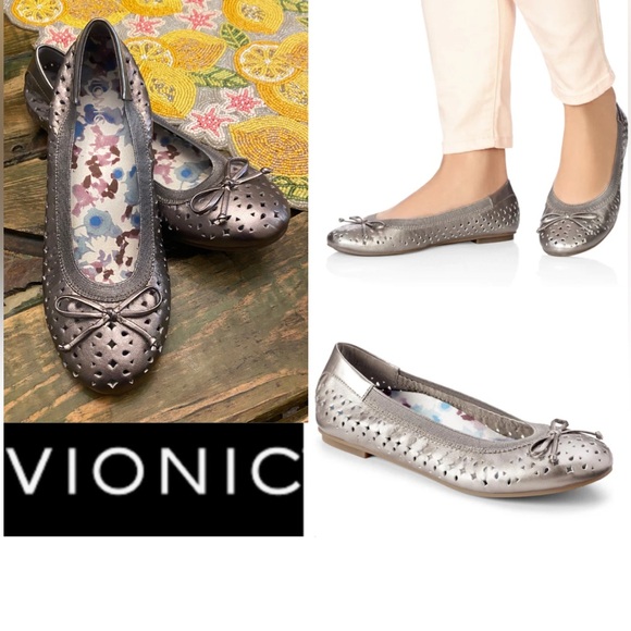 Vionic Shoes - Vionic Spark Vionic Surin Leather Ballet Flat Arch Support Orthaheel In Pewter